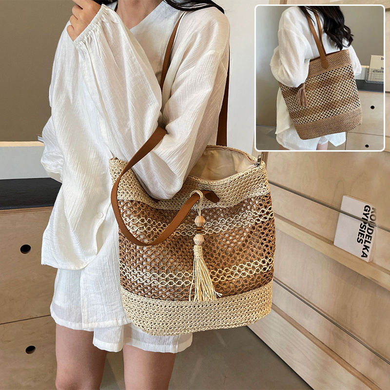 c427dd72-0e9b-4b85-8e92-e0570c4b23c7.jpg Summer Stripe Straw Sholder Bags With Tassel Pendant Fashion Large Capacity Seaside Vacation Beach Bags